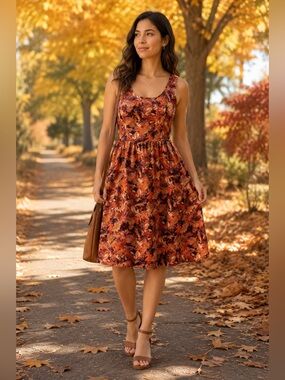 Fall Leaves Fit & Flare Dress by Retrolicious